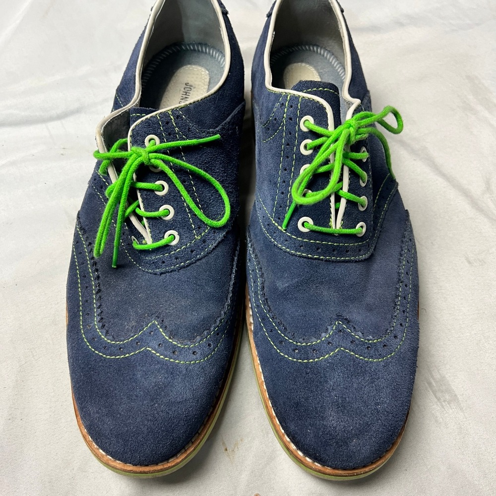 Johnston & Murphy Mens Wingtip Brogue‎ Suede Oxford Shoes Navy Green Laces 9M